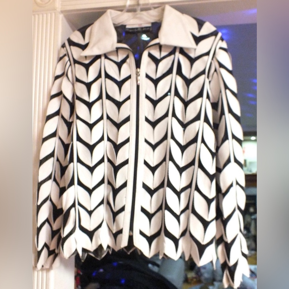 Chic Black and White Patterned Bomber Jacket